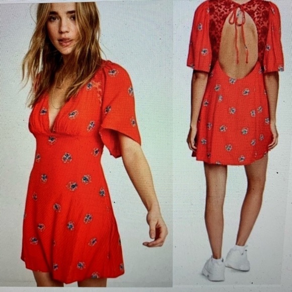 Free People Red Floral Dress - Picture 1 of 14